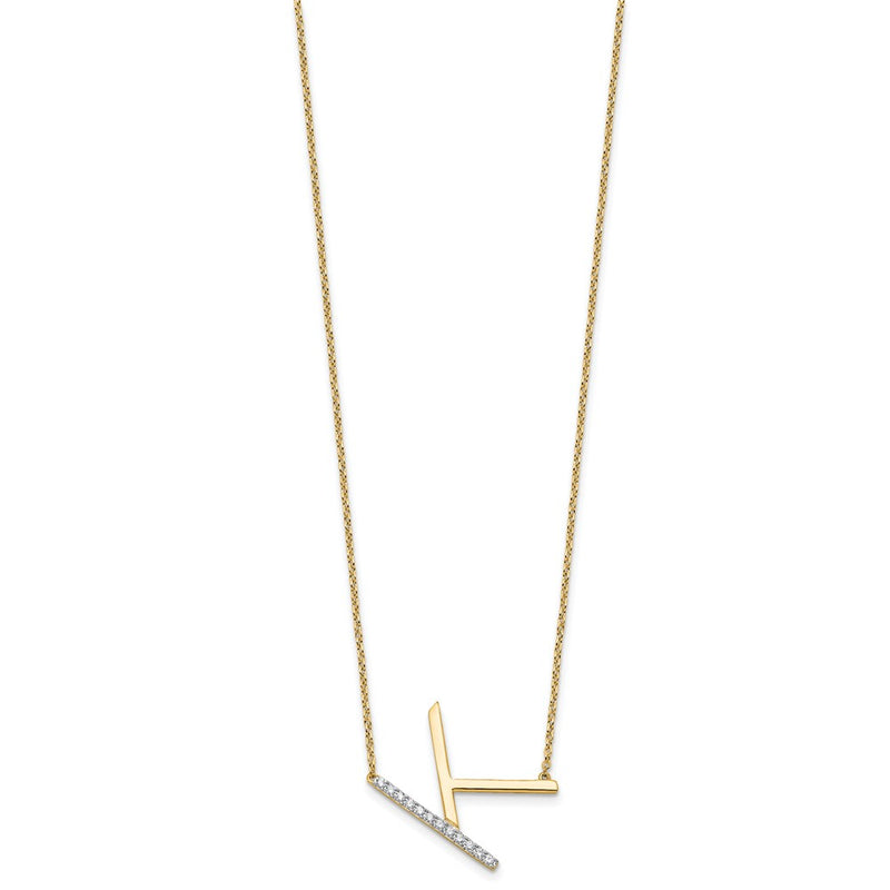 14K Yellow Gold Sideways Diamond Initial K 18 Inch Necklace