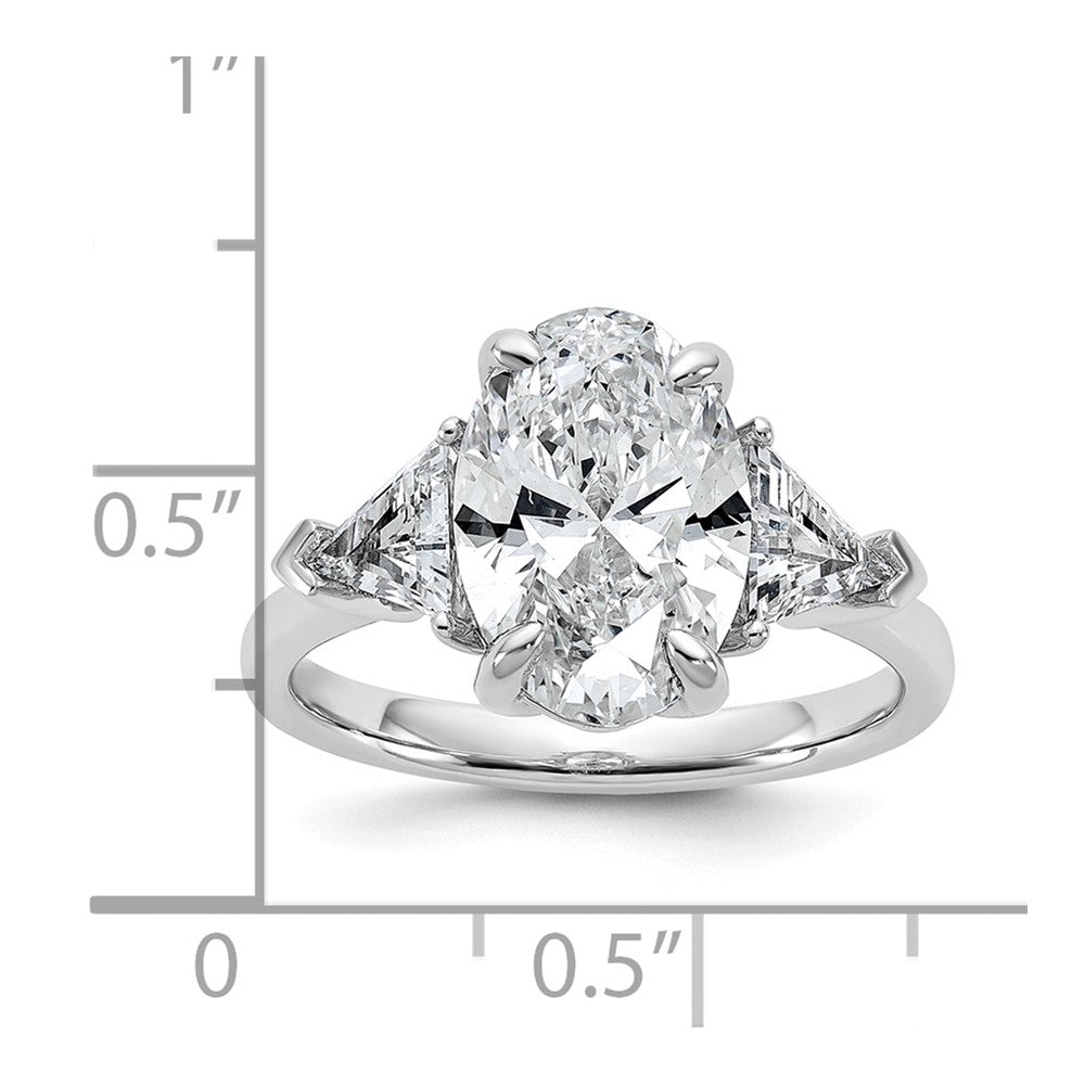 14K White Gold 4 1/8 carat Certified Lab Grown Diamond VS/SI+ G+ Complete Oval and Trillion Three Stone Engagement Ring