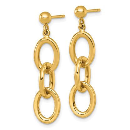 14K Yellow Gold Polished Ovals Dangle Post Earrings