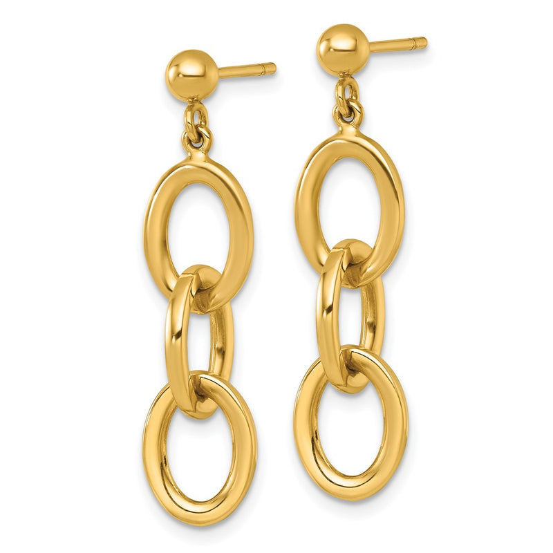 14K Yellow Gold Polished Ovals Dangle Post Earrings