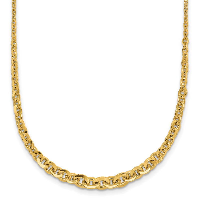 14K Yellow Gold Polished Fancy Graduated Cable Link 18 Inch Necklace