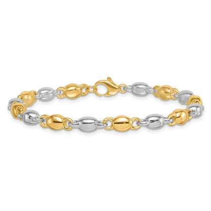 14K Two-Tone Gold Two Tone Polished 5.25mm Round Fancy Link 7.25 Inch Bracelet