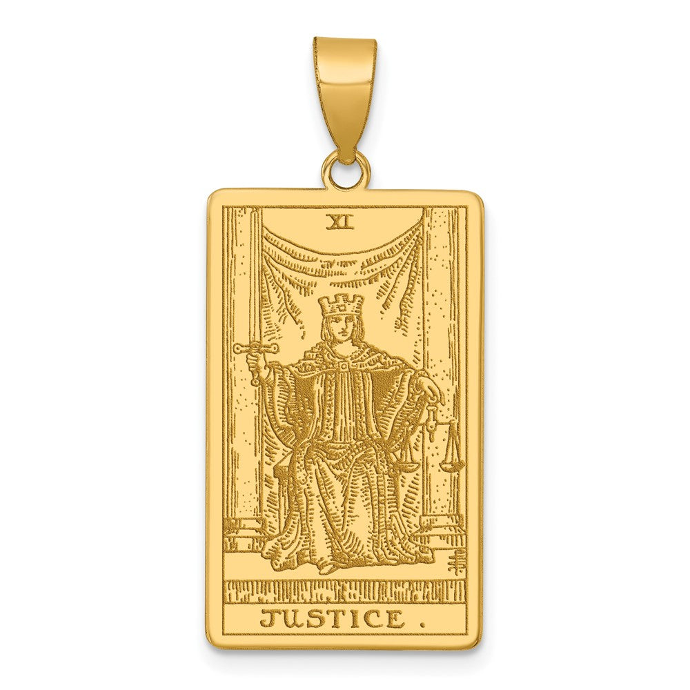14K Yellow Gold Justice Tarot Card Pendant