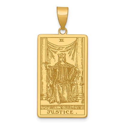 14K Yellow Gold Justice Tarot Card Pendant