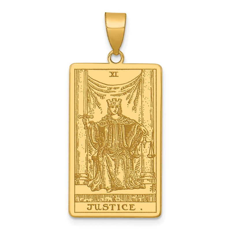 14K Yellow Gold Justice Tarot Card Pendant