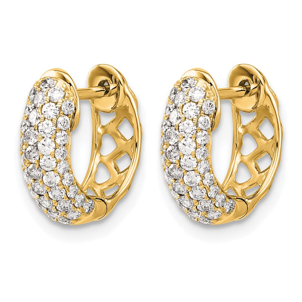 14K Yellow Gold 3/4 carat Diamond Pave Hinged Hoop Earrings