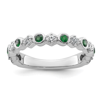 14K White Gold Polished Diamond and Emerald Fashion Ring