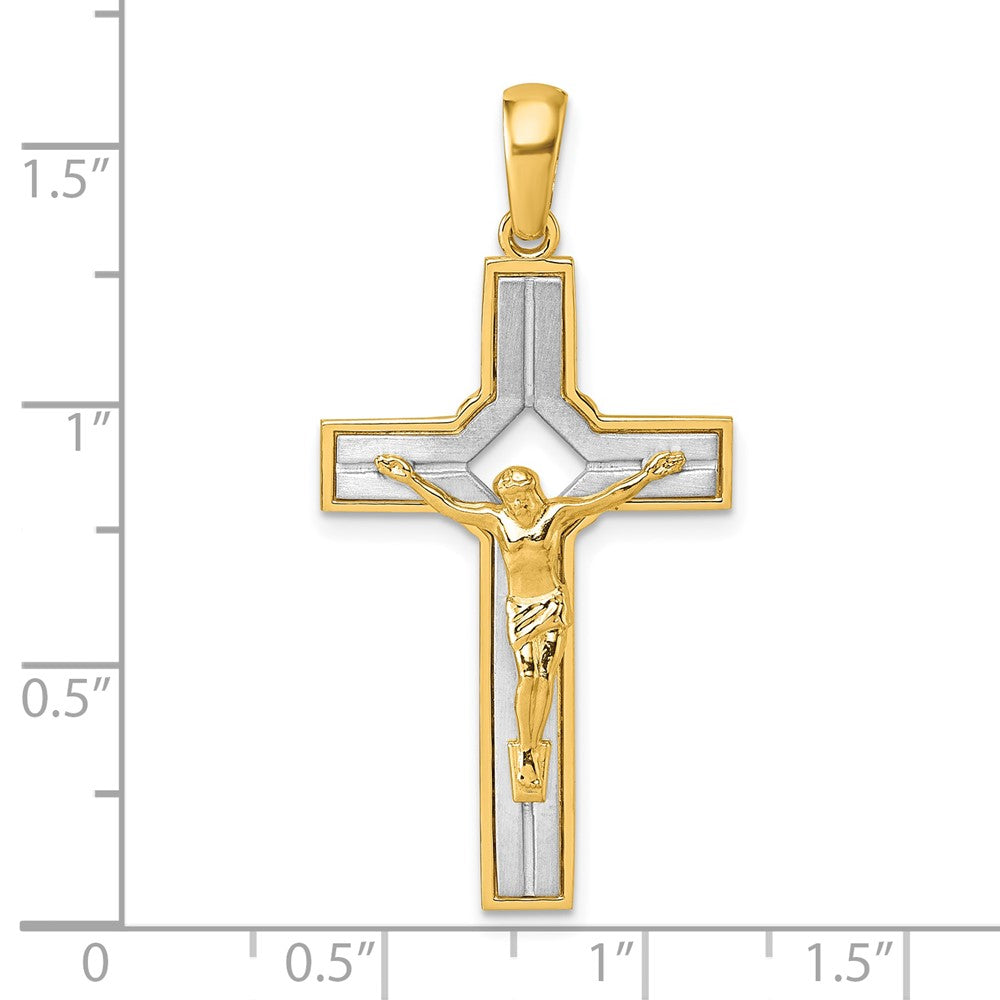 14K Two-Tone Gold Two-tone Polished and Satin Crucifix With Square Cut Out Pendant