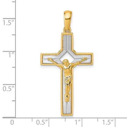 14K Two-Tone Gold Two-tone Polished and Satin Crucifix With Square Cut Out Pendant