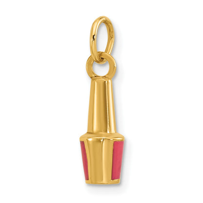 14K Yellow Gold Pink Enameled Nail Polish Charm