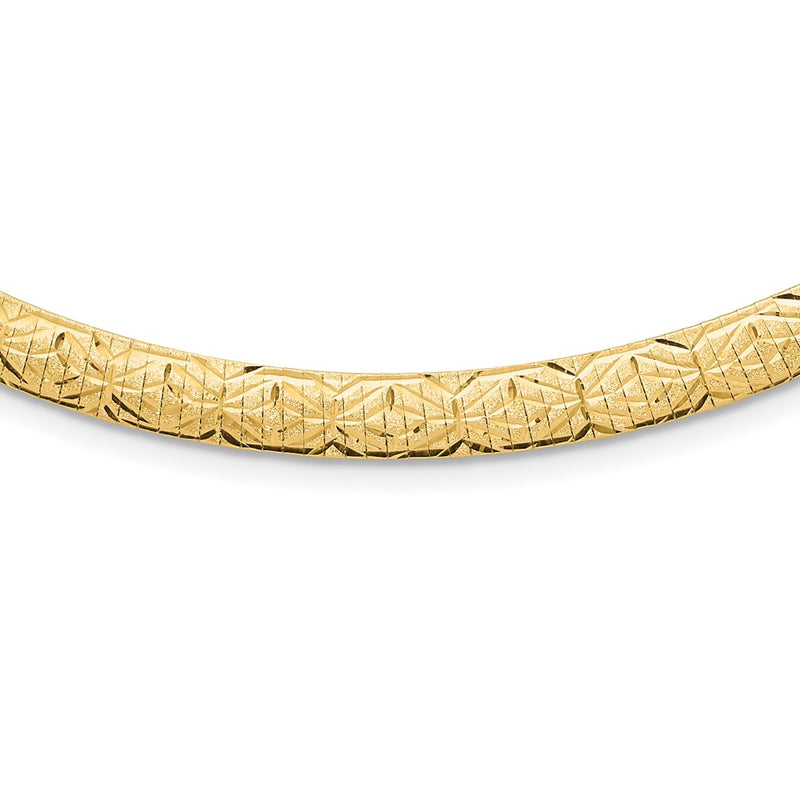 14K Yellow Gold Flat 6mm Fancy Diamond-cut Reversible to High Polished 17.25 Inch Omega Necklace