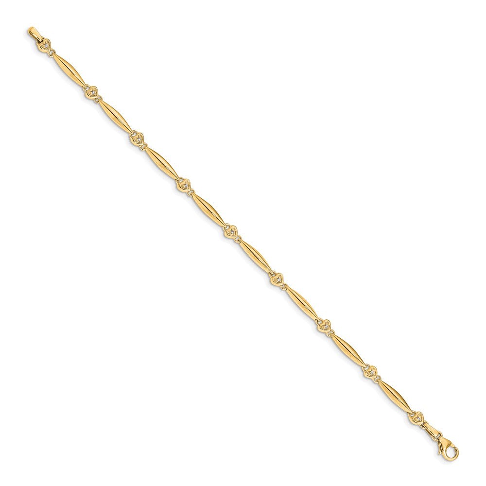 14K Yellow Gold Complete 1/20 carat Diamond Heart 7 Inch Bracelet