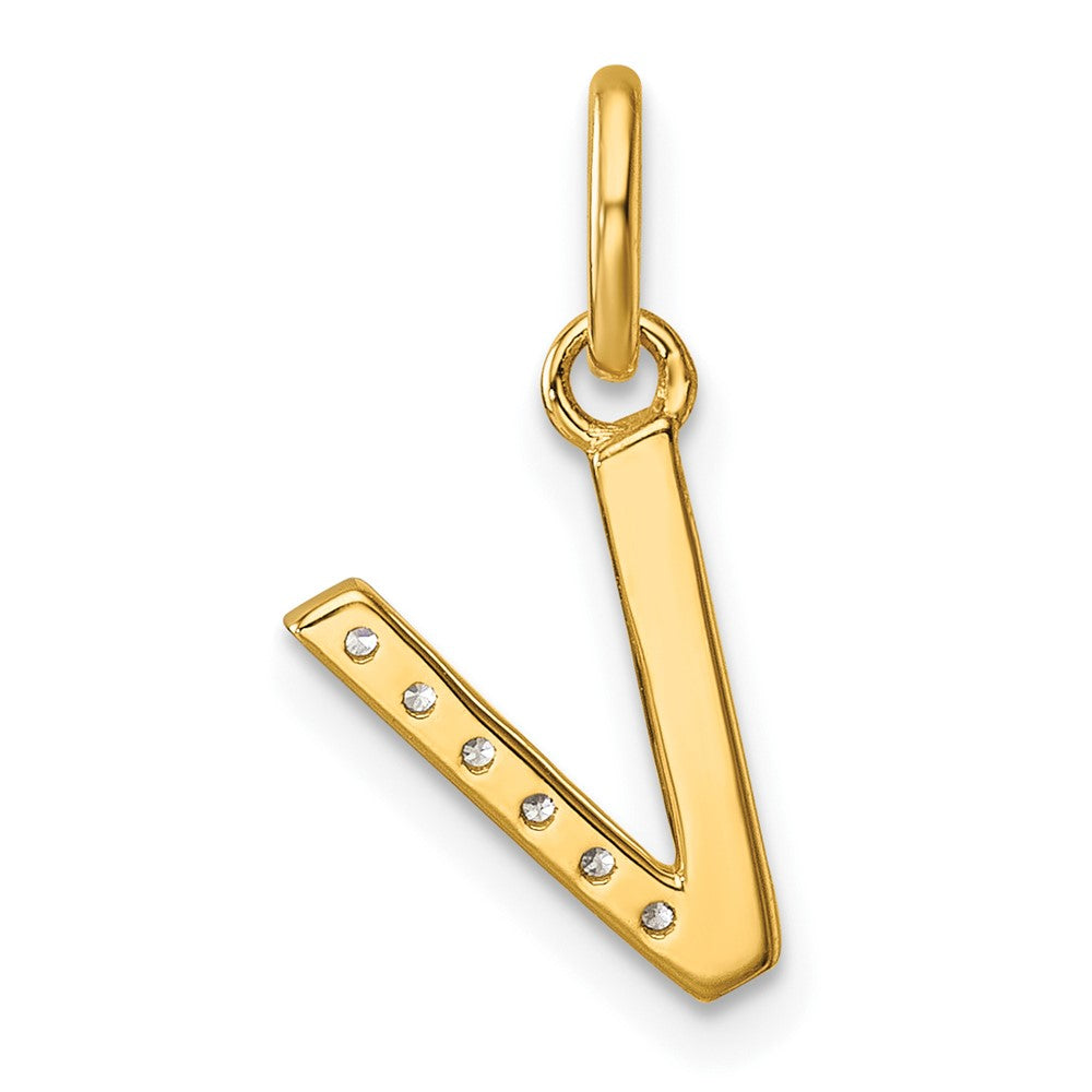 14K Yellow Gold Twisted .05 ct. Diamond Initial V Charm