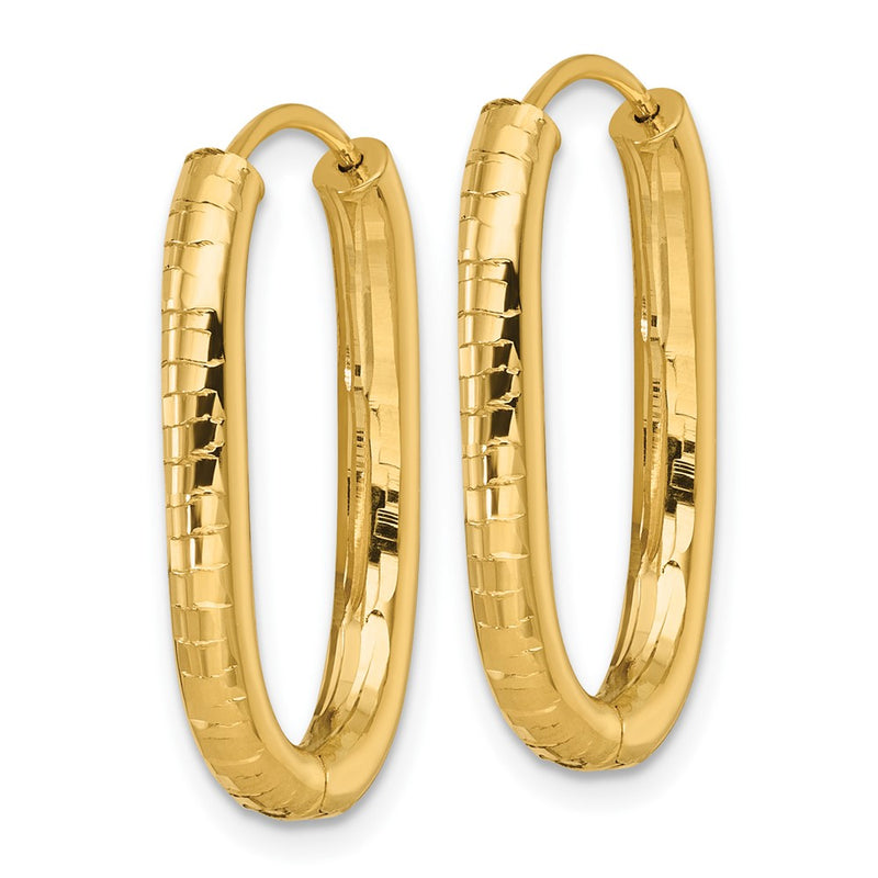 14K Yellow Gold Polished 3.25mm Textured Oval Hinged Hoop Earrings