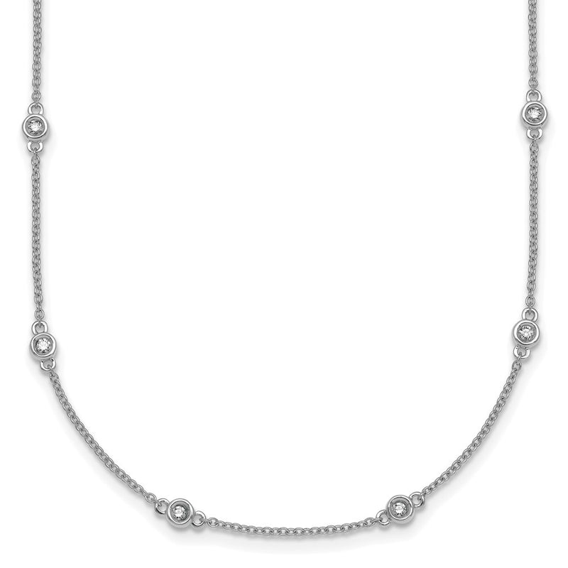 14K White Gold Complete 1/3 carat Bezel-set Diamond and Cable Chain 18-Station 18 Inch Necklace