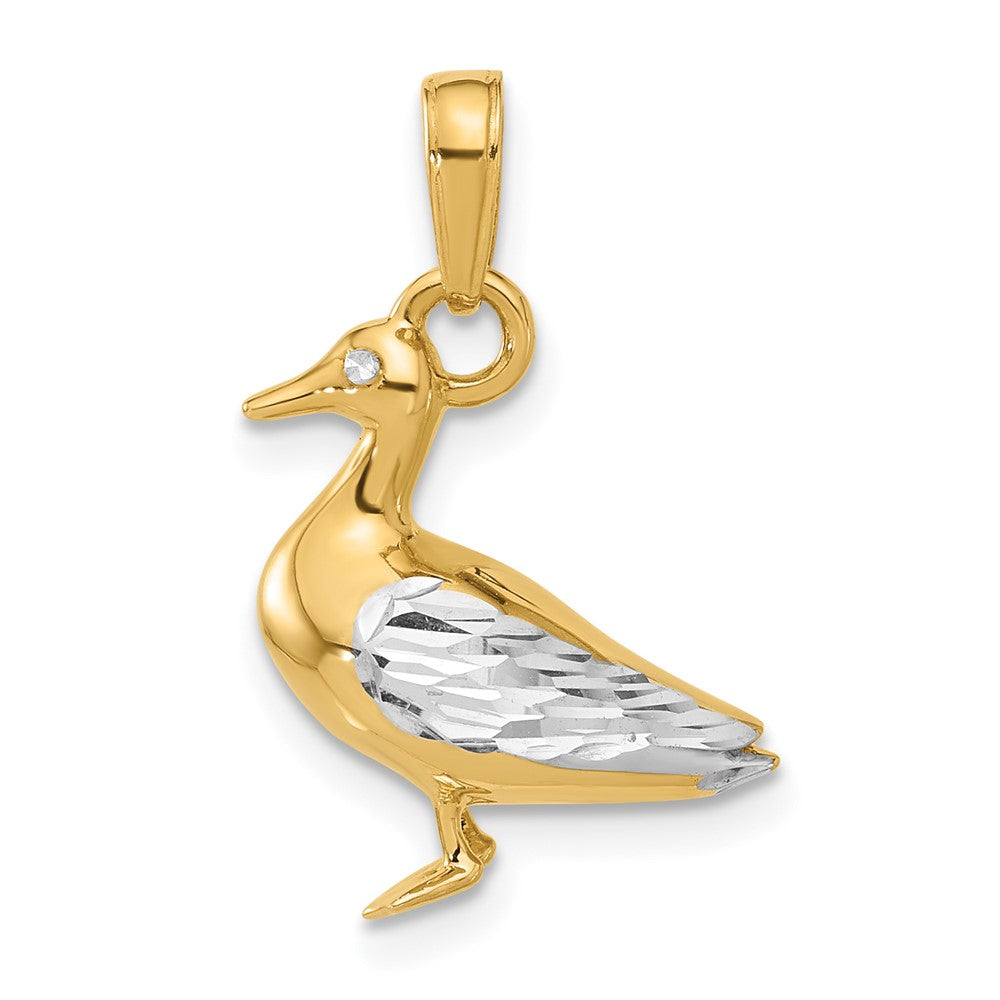 14K Yellow Gold and Rhodium Diamond-cut 3-D Duck Pendant