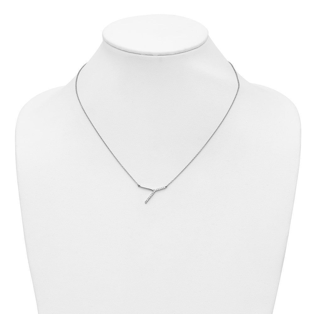 14K White Gold Sideways Diamond Initial Y 18 Inch Necklace