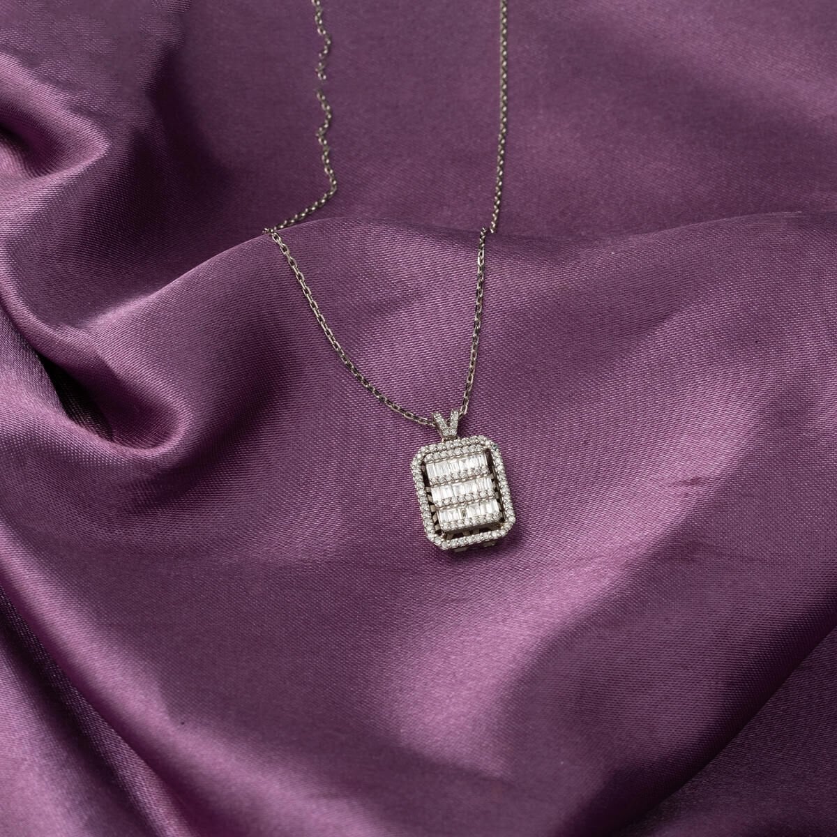 14K White Gold Baguette Diamond Necklace