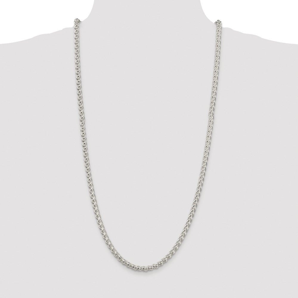 Sterling Silver Rhodium-plated 5mm Round Spiga 30 Inch Chain