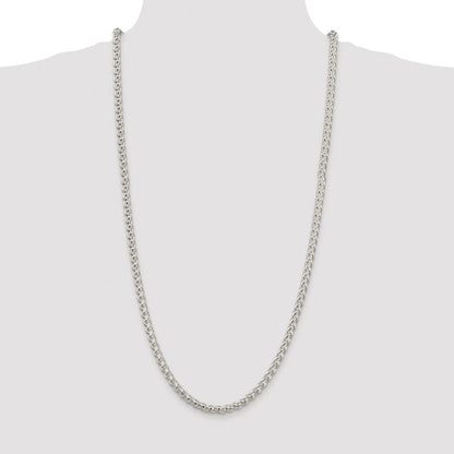 Sterling Silver Rhodium-plated 5mm Round Spiga 30 Inch Chain