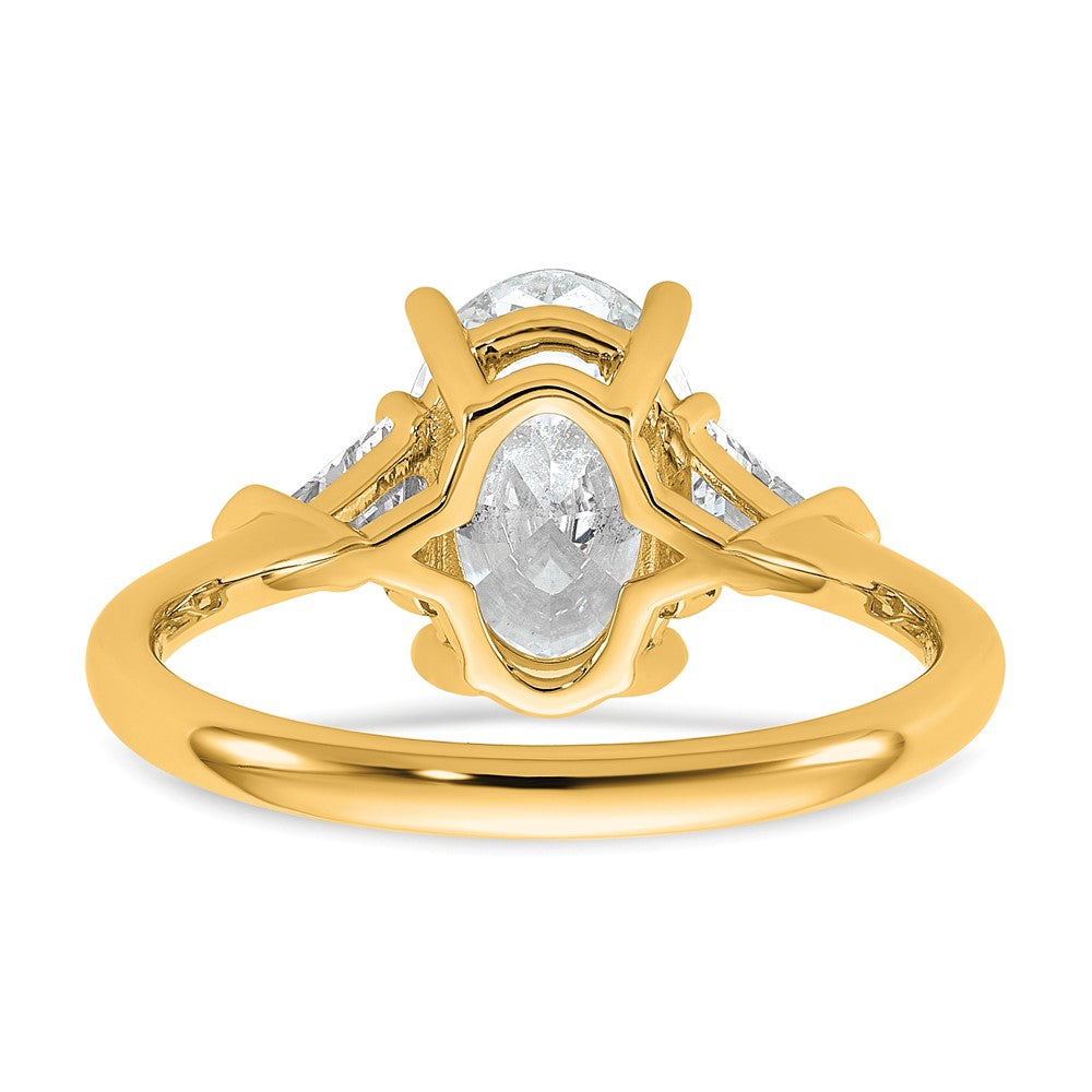 14K Yellow Gold 1/2 carat Lab Grown Diamond VS/SI+ G+ Trillion and 2 carat Oval Center Semi Mount Three Stone Engagement Ring