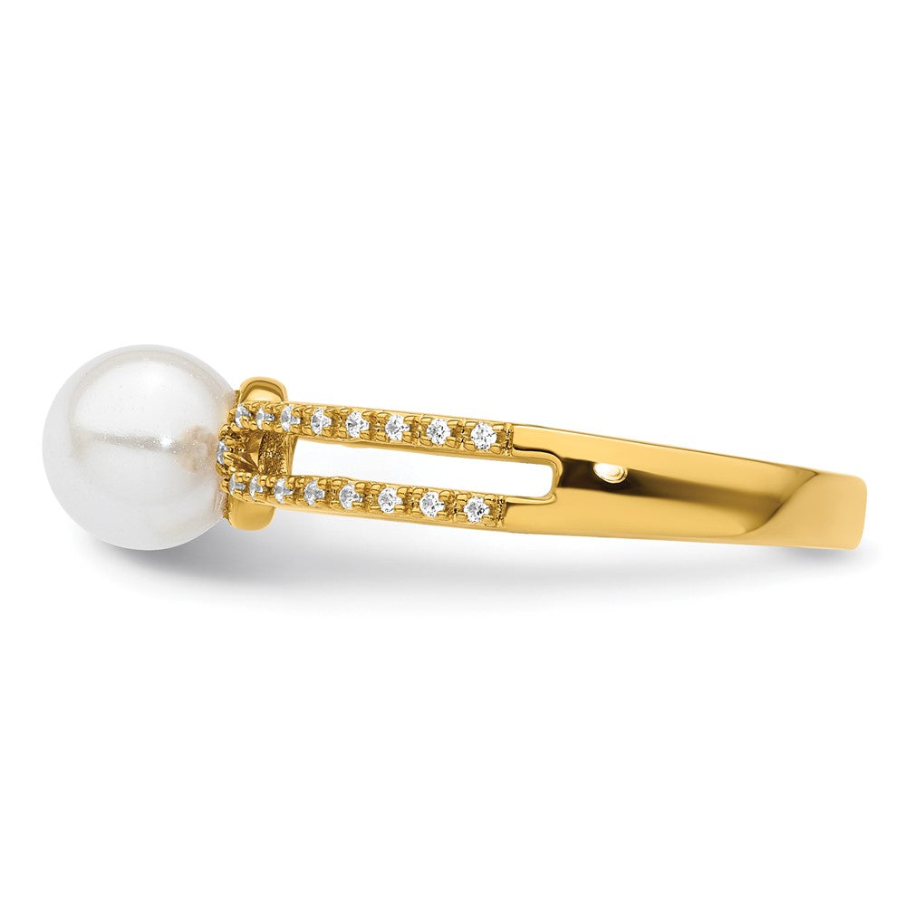 14K Yellow Gold Polished Diamond and Pearl Fashion Ring