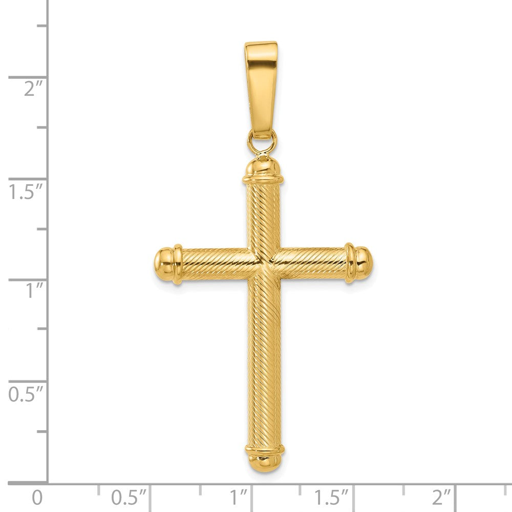 14K Yellow Gold Polished and Textured Cross Pendant