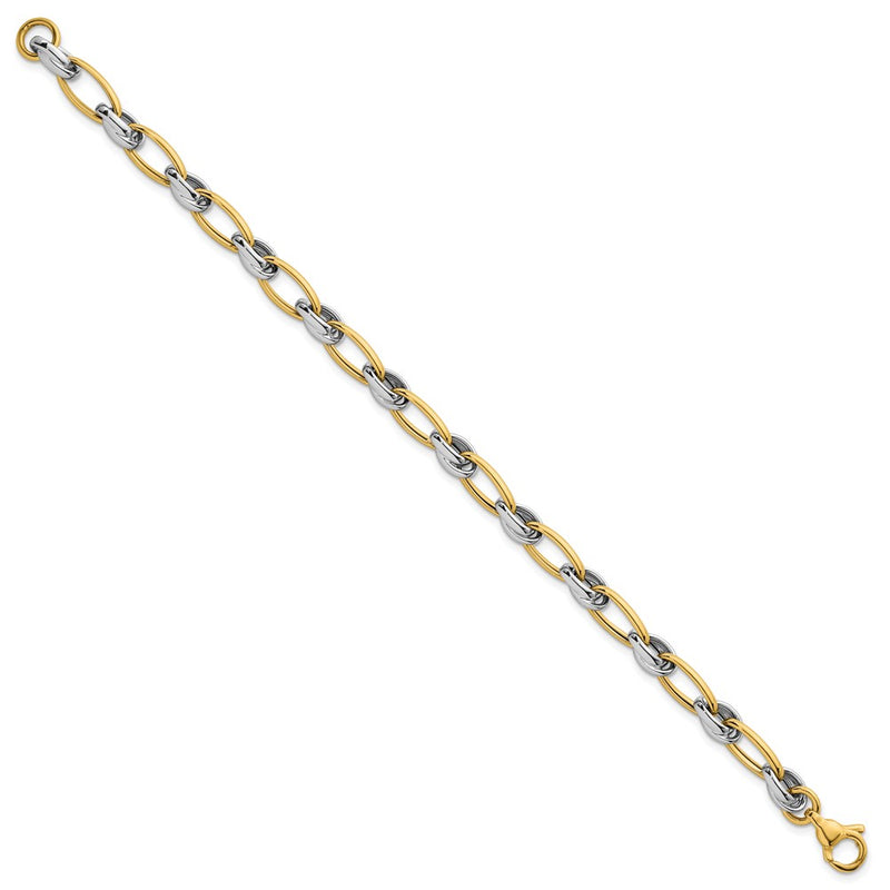 14K Two-Tone Gold Two-tone Polished 7mm Fancy Oval Chain 7.5 Inch Bracelet