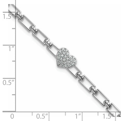 14K White Gold Polished Complete 1/6 carat Diamond Heart Cluster Fancy Link 7 Inch Bracelet with 1 Inch Extender