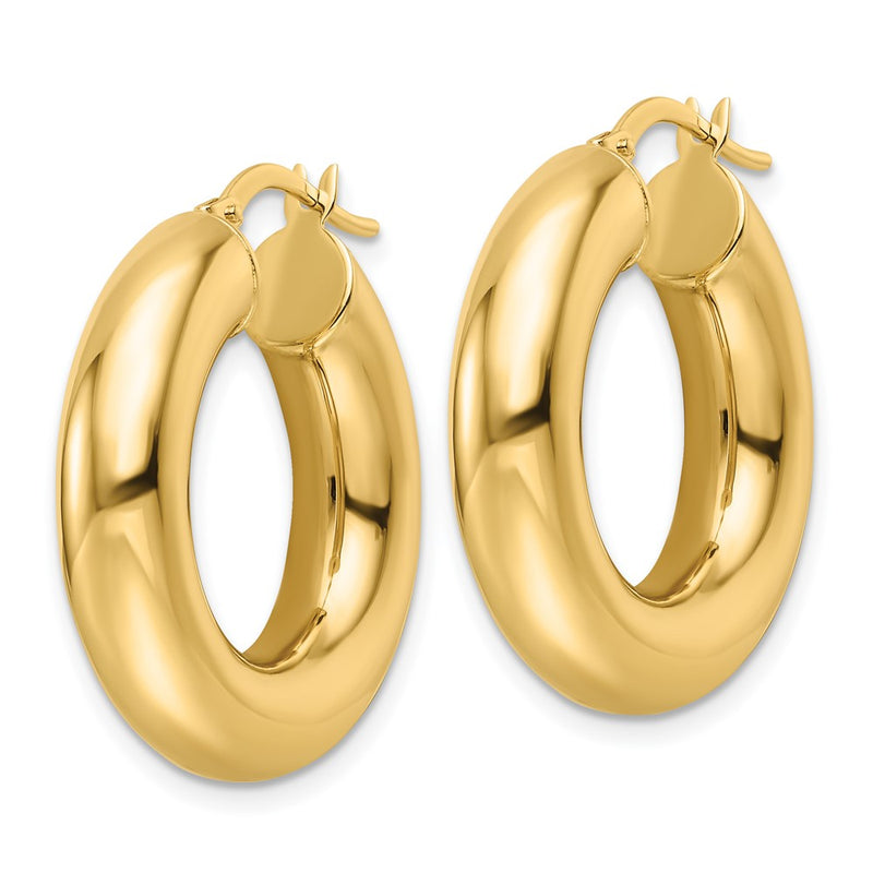 14K Yellow Gold 6x26mm Polished Round Tube Hoop Earrings