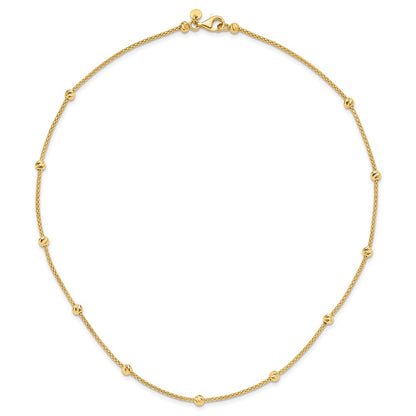 14K Yellow Gold Polished Diamond-cut Beads and Mesh Chain 17 Inch Necklace