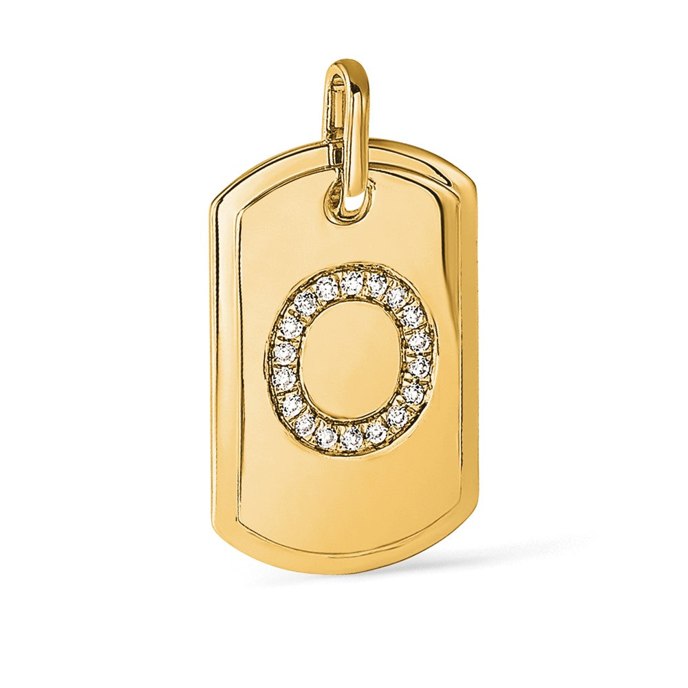 14K Yellow Gold Diamond Initial O Dog Tag Charm