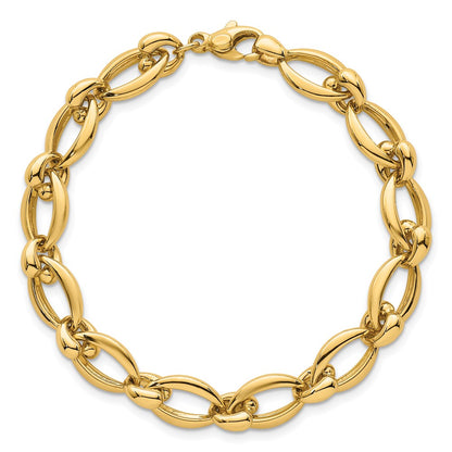 14K Yellow Gold Polished 8.75mm Round and Oval Fancy Link 7.5 Inch Bracelet