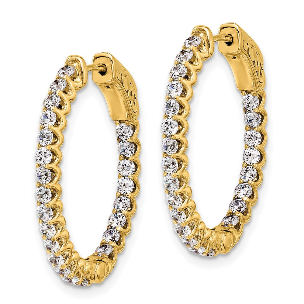 14K Yellow Gold 1.6 carat Diamond In/Out Oval Hoop w/Safety Clasp Earrings