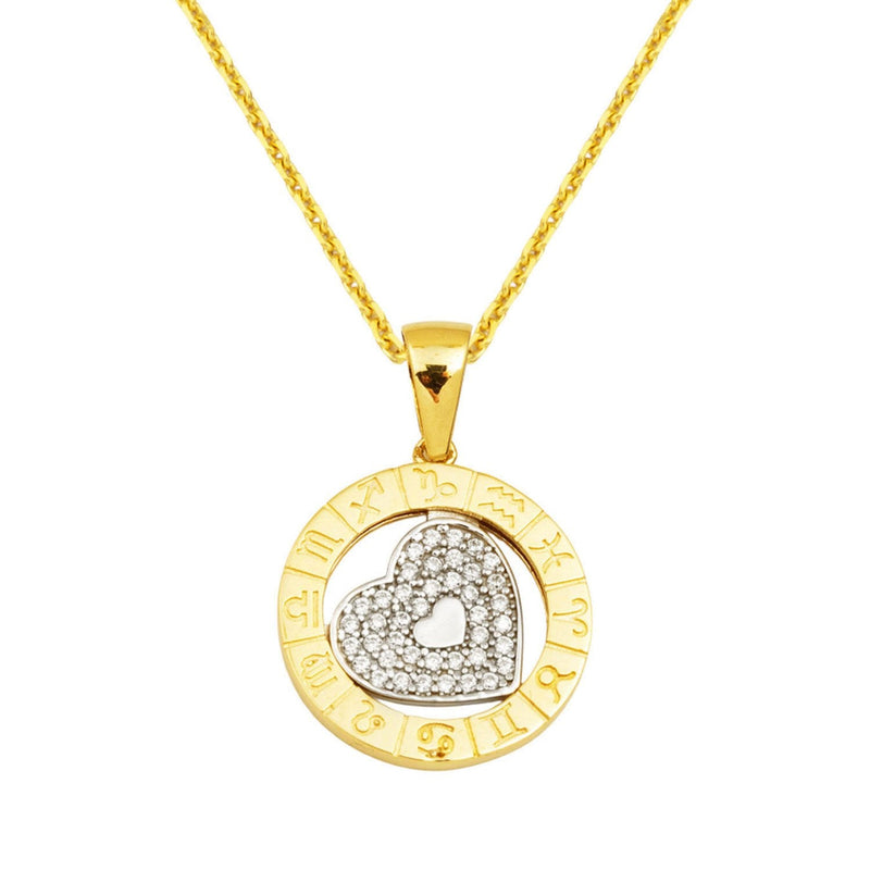 14K Yellow Gold Heart Zodiac Cubic Zirconia Necklace