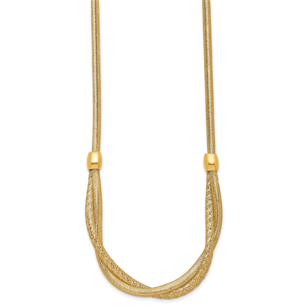 14K Yellow Gold Polished Twisted with Beads 7mm Flexible Mesh 18 Inch Necklace