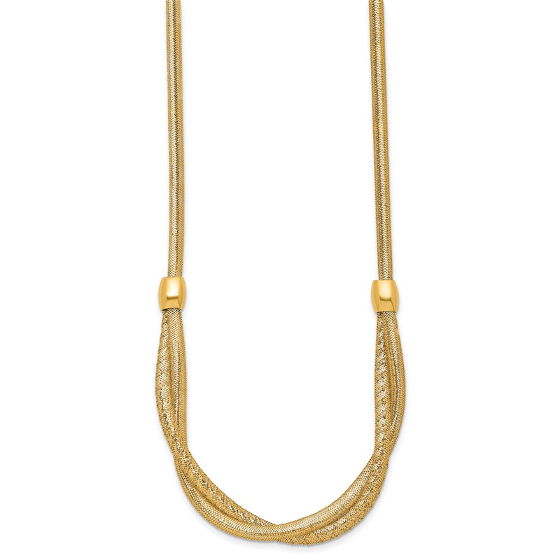 14K Yellow Gold Polished Twisted with Beads 7mm Flexible Mesh 18 Inch Necklace