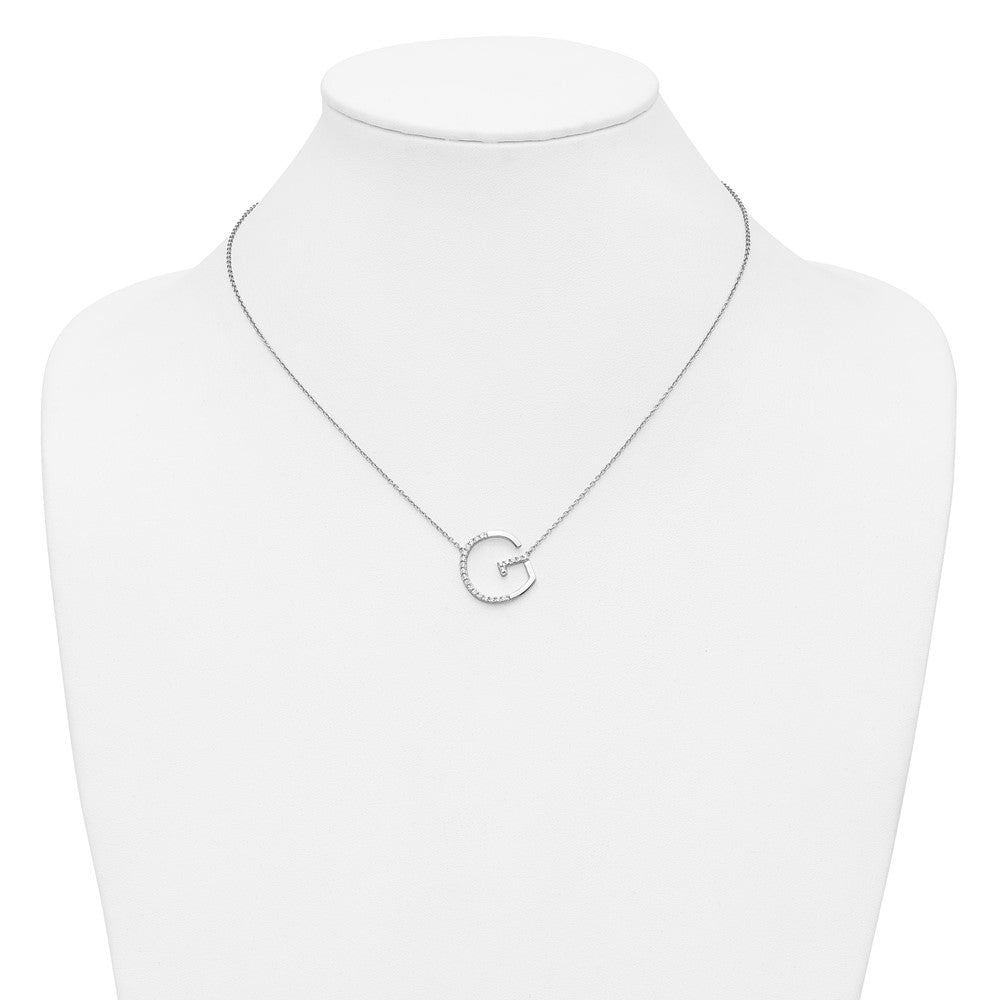 14K White Gold Sideways Diamond Initial G 18 Inch Necklace