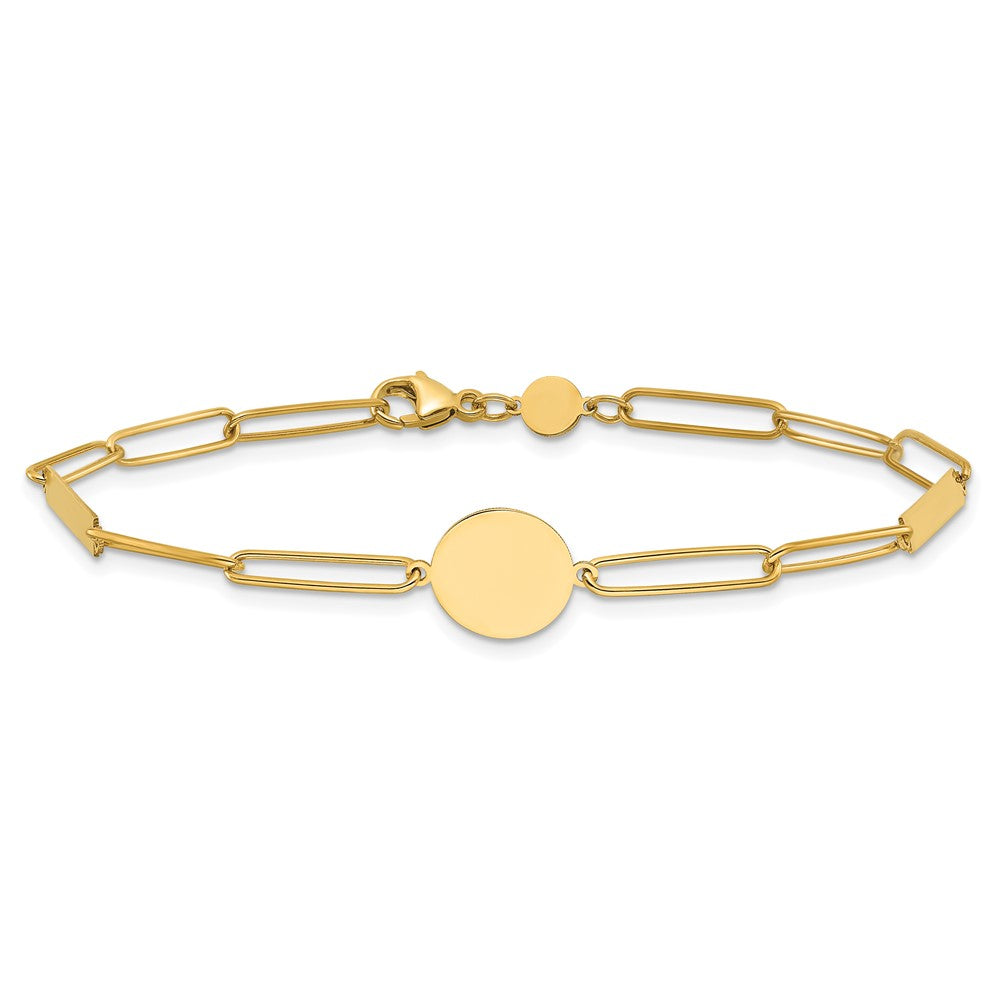 14K Yellow Gold Polished Paperclip Link with Circle and Bars 8.25 Inch Bracelet