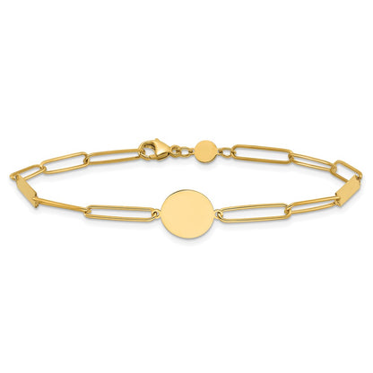 14K Yellow Gold Polished Paperclip Link with Circle and Bars 8.25 Inch Bracelet