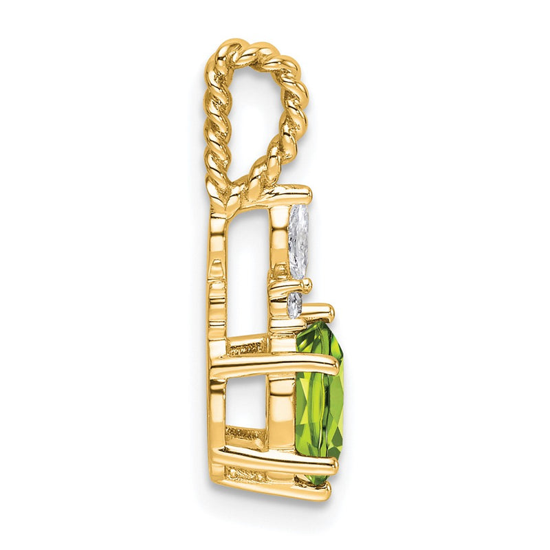 14K Yellow Gold Diamond and 7x5 Oval August/Peridot Twisted Chain Slide
