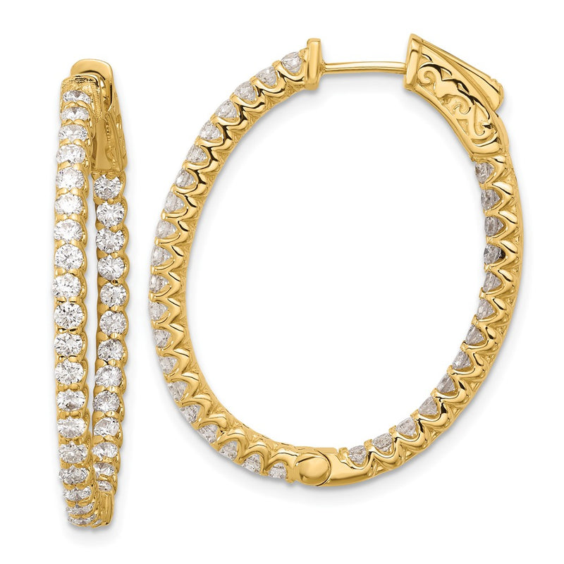 14K Yellow Gold 2.3 carat Diamond In/Out Oval Hoop w/Safety Clasp Earrings