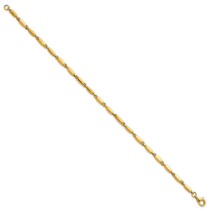14K Yellow Gold Polished 3mm Fancy Bar Link 7.5 Inch Bracelet