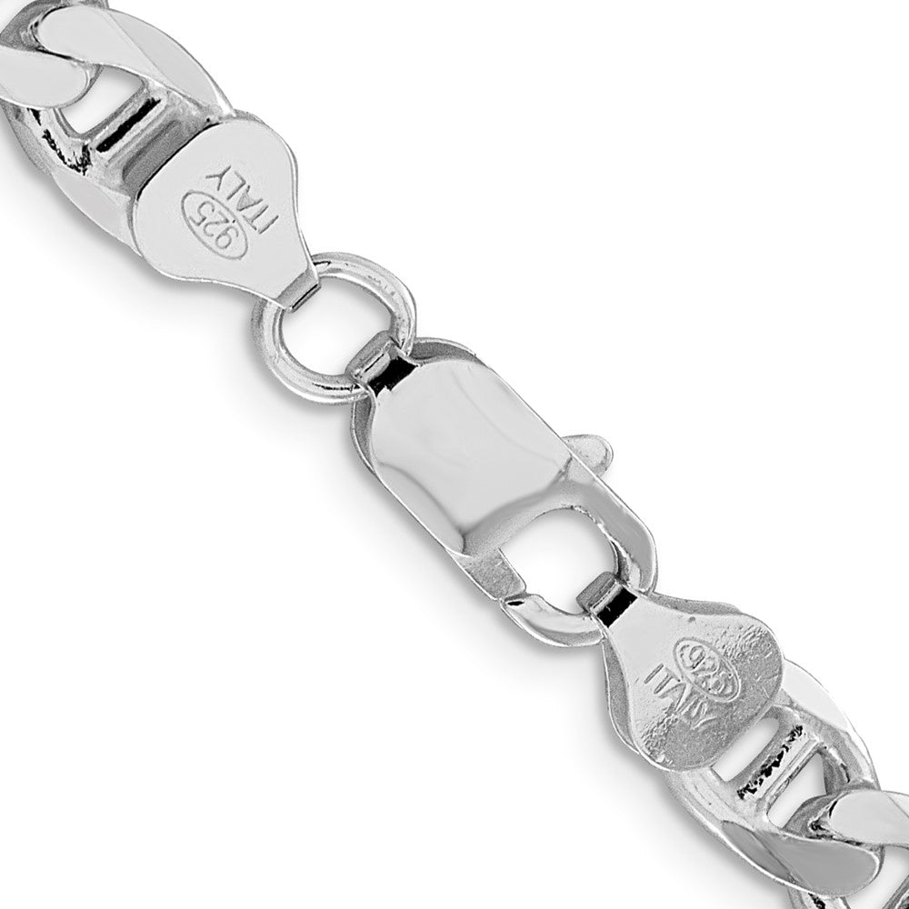 Sterling Silver Rhodium-plated 7.4mm D/C Flat Anchor Curb 22 Inch Chain