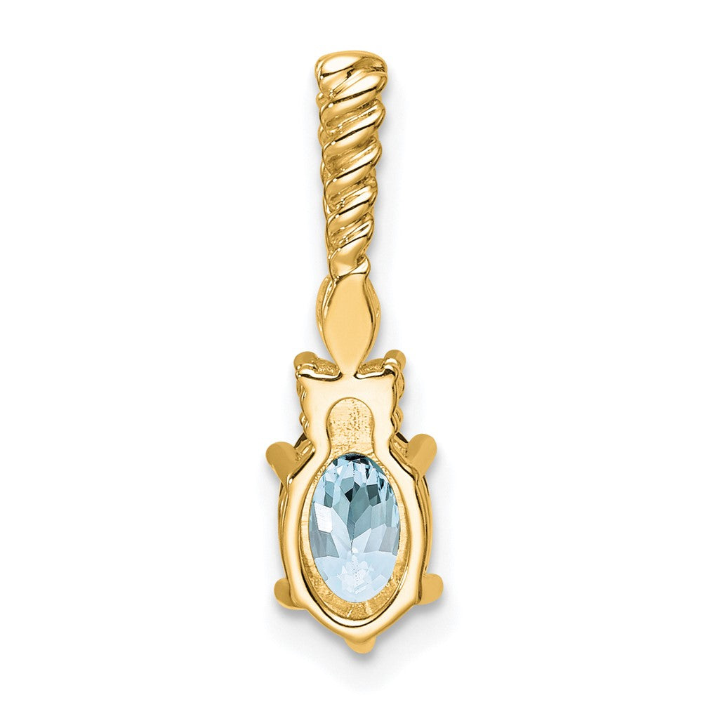 14K Yellow Gold Diamond and 7x5 Oval March/Aquamarine Twisted Chain Slide