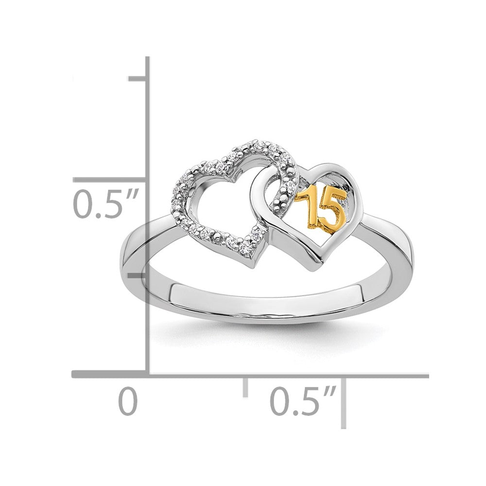 14K Two-Tone Gold Two-tone Polished Diamond Quinceanera Double Heart Ring