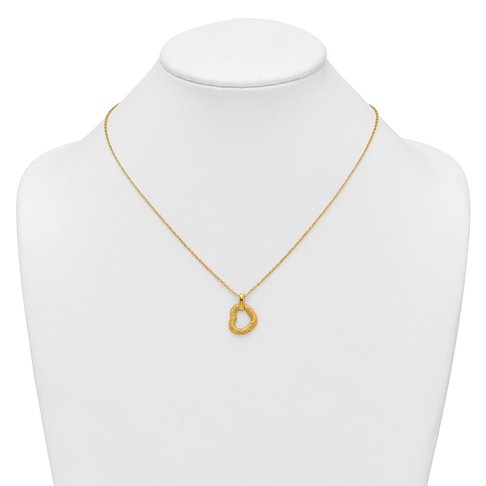14K Yellow Gold Polished Textured and Diamond-cut Fancy Heart Pendant 16 Inch Necklace with 2.25 Inch Extender