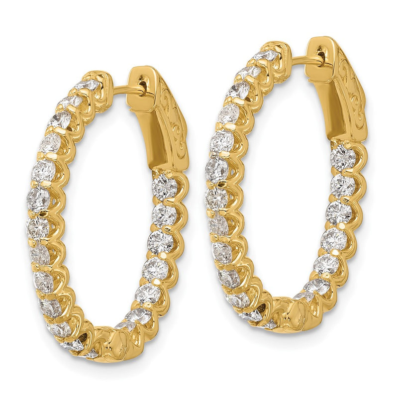 14K Yellow Gold 2 carat Diamond In/Out Oval Hoop w/Safety Clasp Earrings