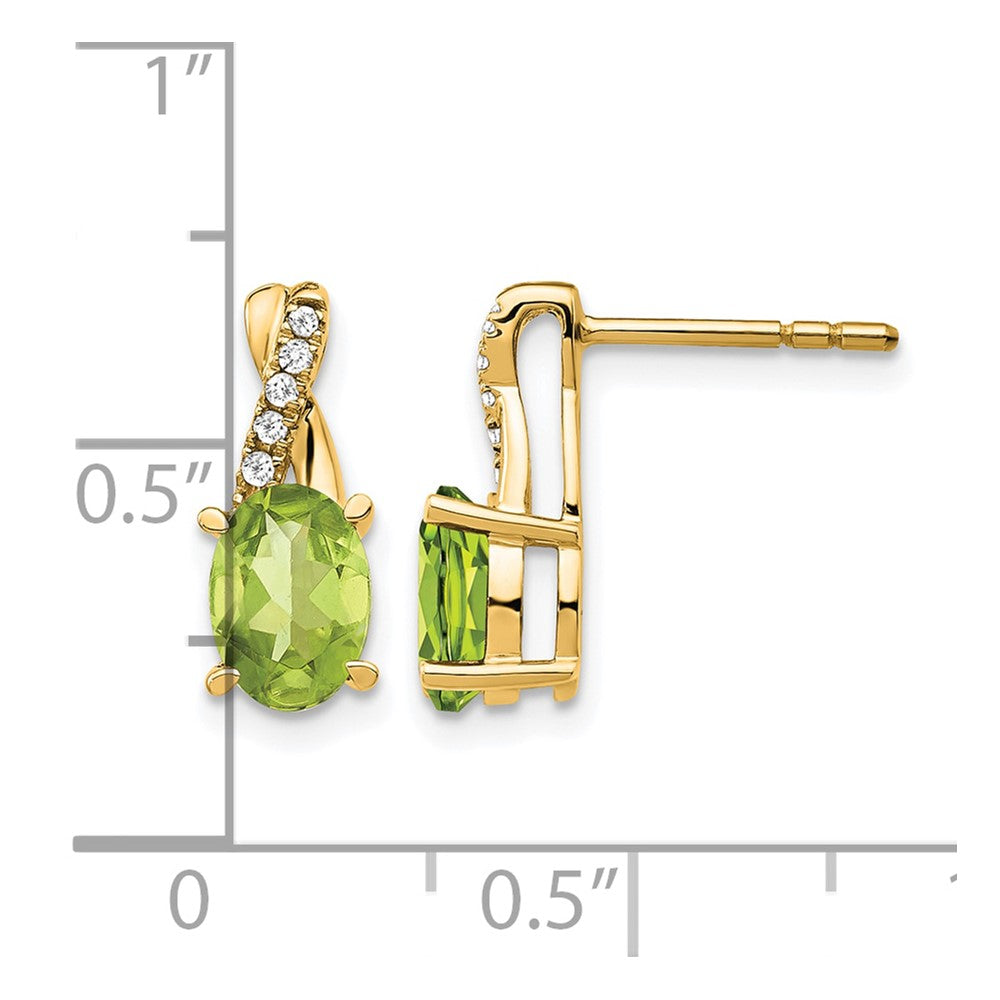 14K Yellow Gold 7x5 Oval August/Peridot and Diamond Post Earrings