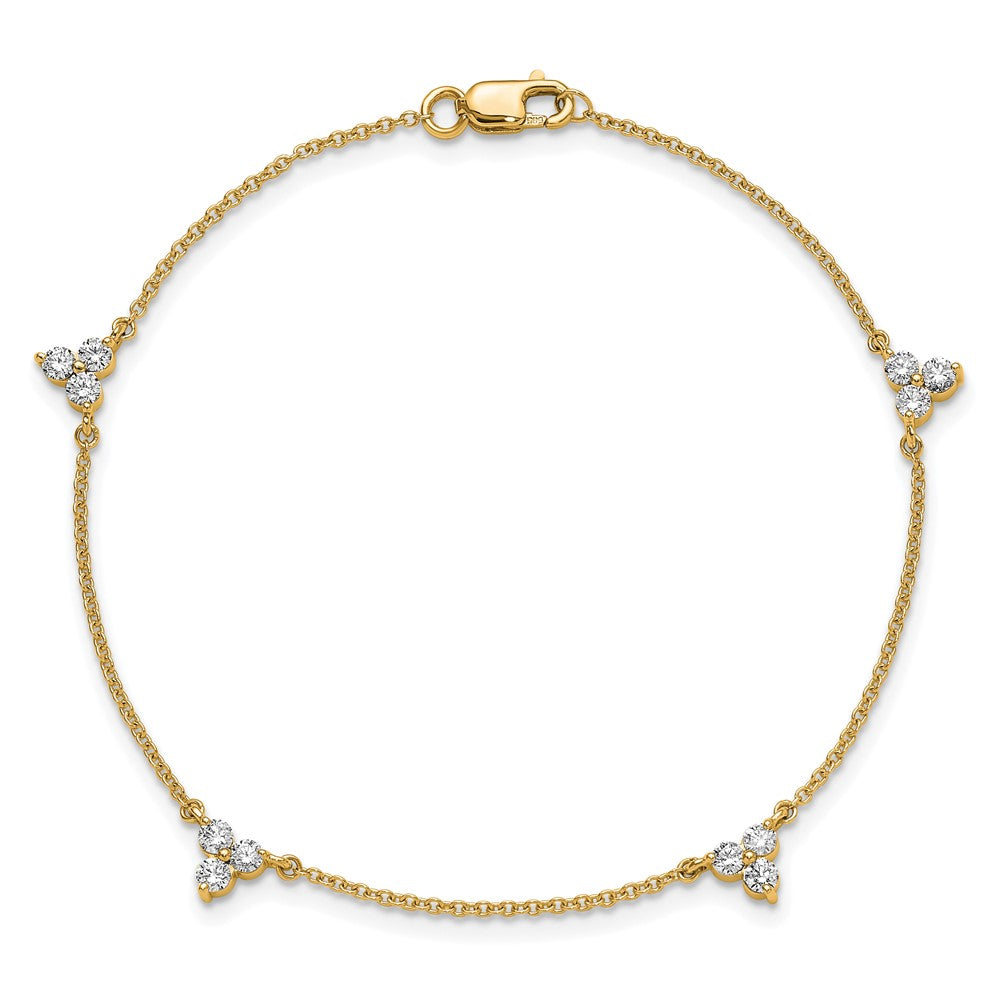 14K Yellow Gold Complete 5/8 carat Diamond 3-Stone Cluster 4-Station 7 Inch Bracelet